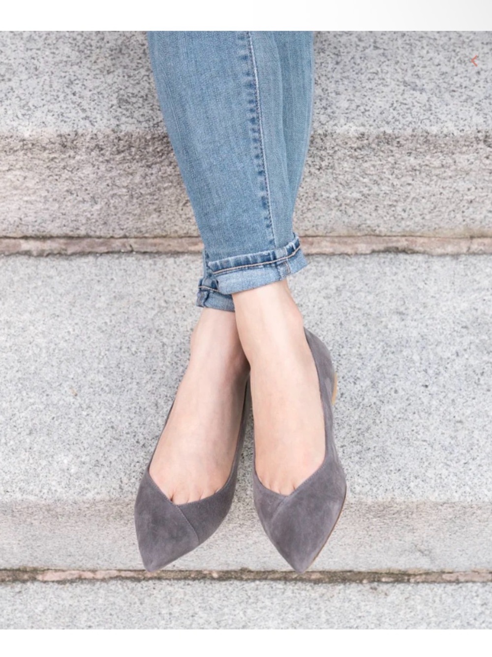 ALLY Shoes Gray Suede Forever Flat Pointed Toe Comfort Ballet Flats 7.5 Wide
